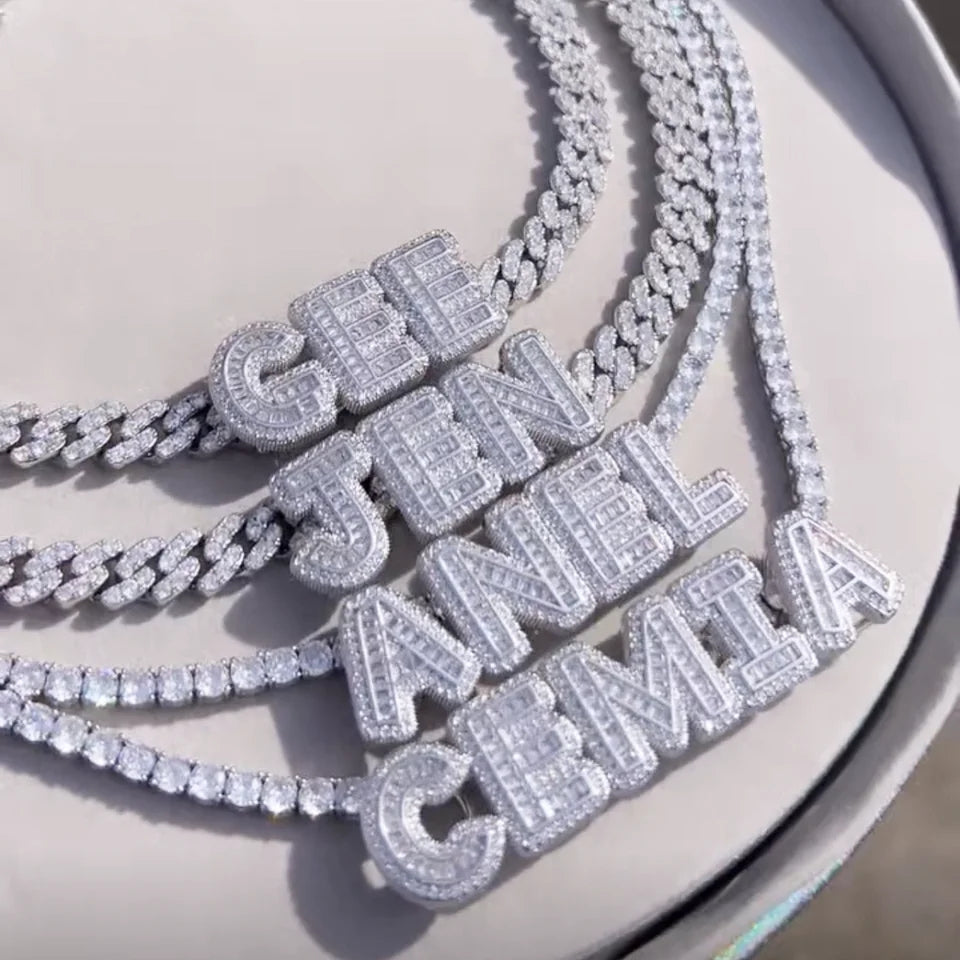 Custom Baguette Letter Iced out Name and Necklace