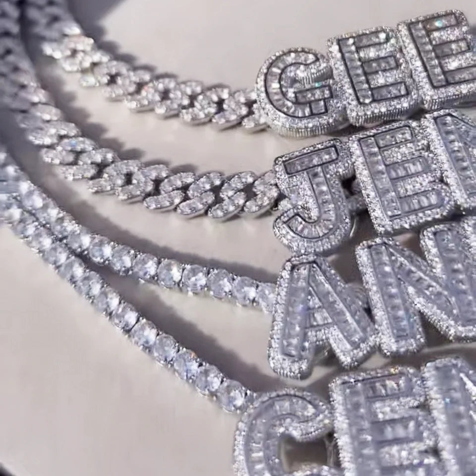 Custom Baguette Letter Iced out Name and Necklace