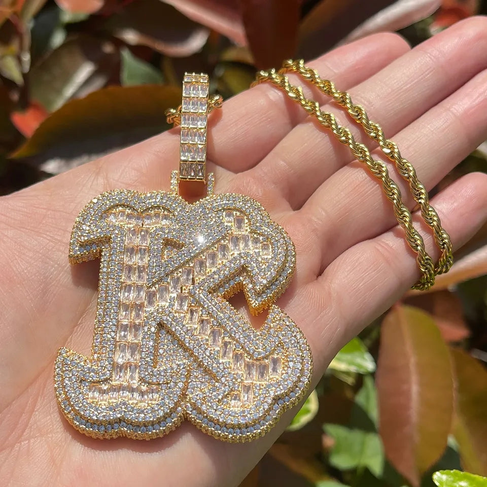 BIG Bubbled Iced Out Letter Pendent