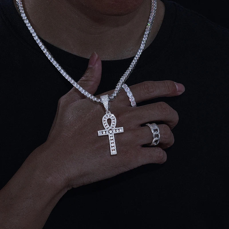 925S Silver Moissanite VVS Diamond Ankh