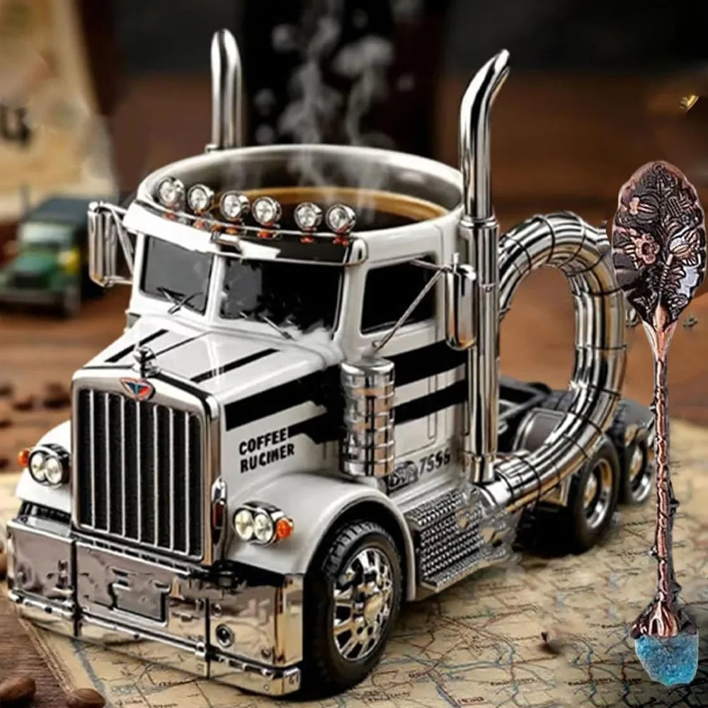 Handcrafted Truck Coffee Mug 11 Ounces Semi-trailer Shaped Unique Gift For Coffee And Truck Lovers Truck Driver Gifts