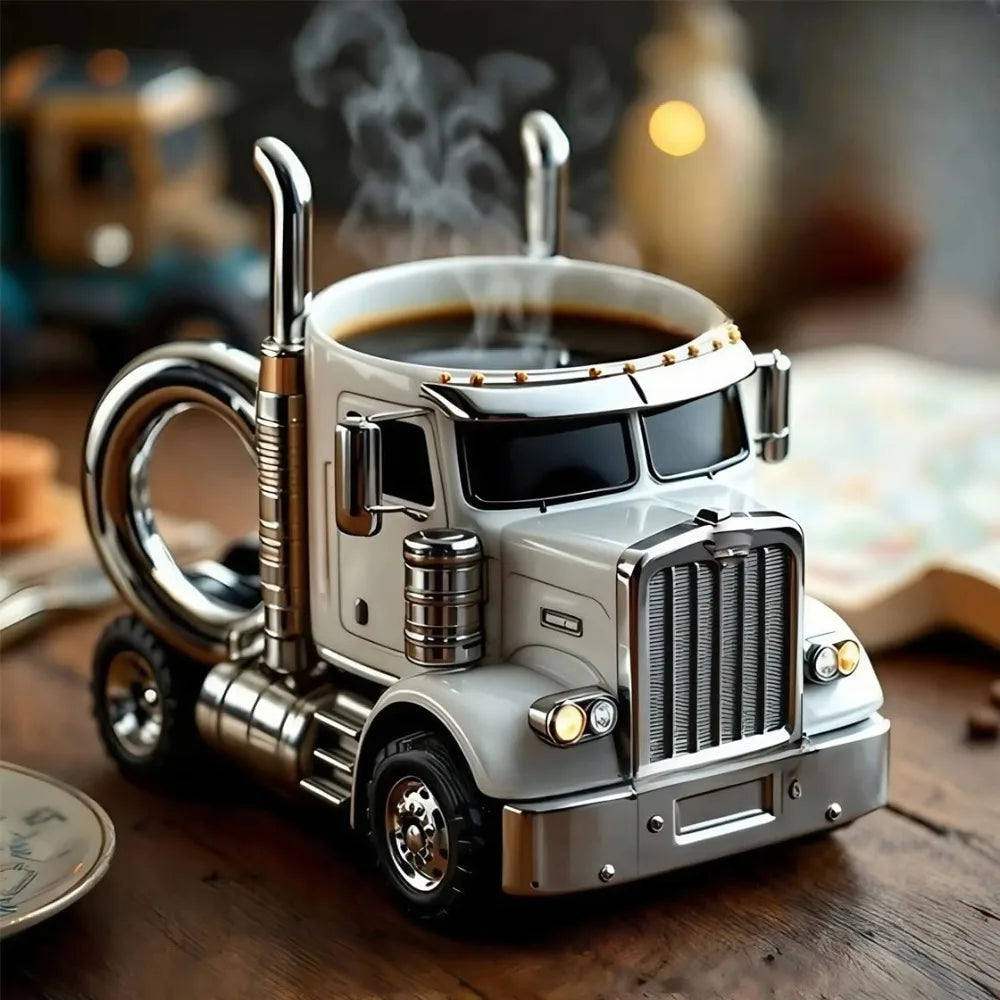Handcrafted Truck Coffee Mug 11 Ounces Semi-trailer Shaped Unique Gift For Coffee And Truck Lovers Truck Driver Gifts