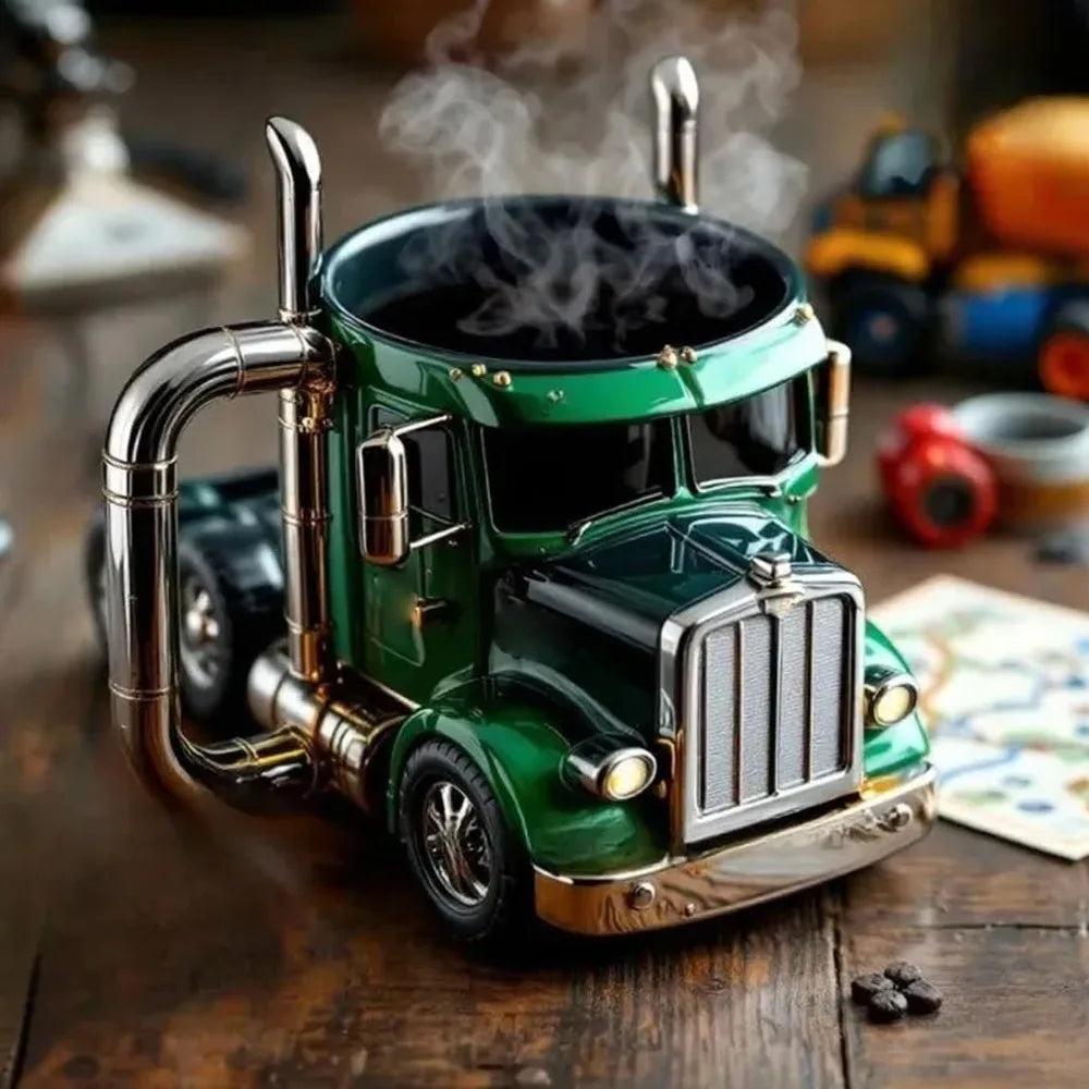 Handcrafted Truck Coffee Mug 11 Ounces Semi-trailer Shaped Unique Gift For Coffee And Truck Lovers Truck Driver Gifts