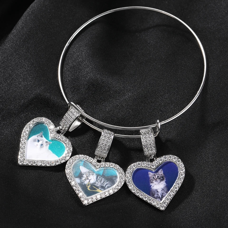 3 Heart Photo Charm Bracelet