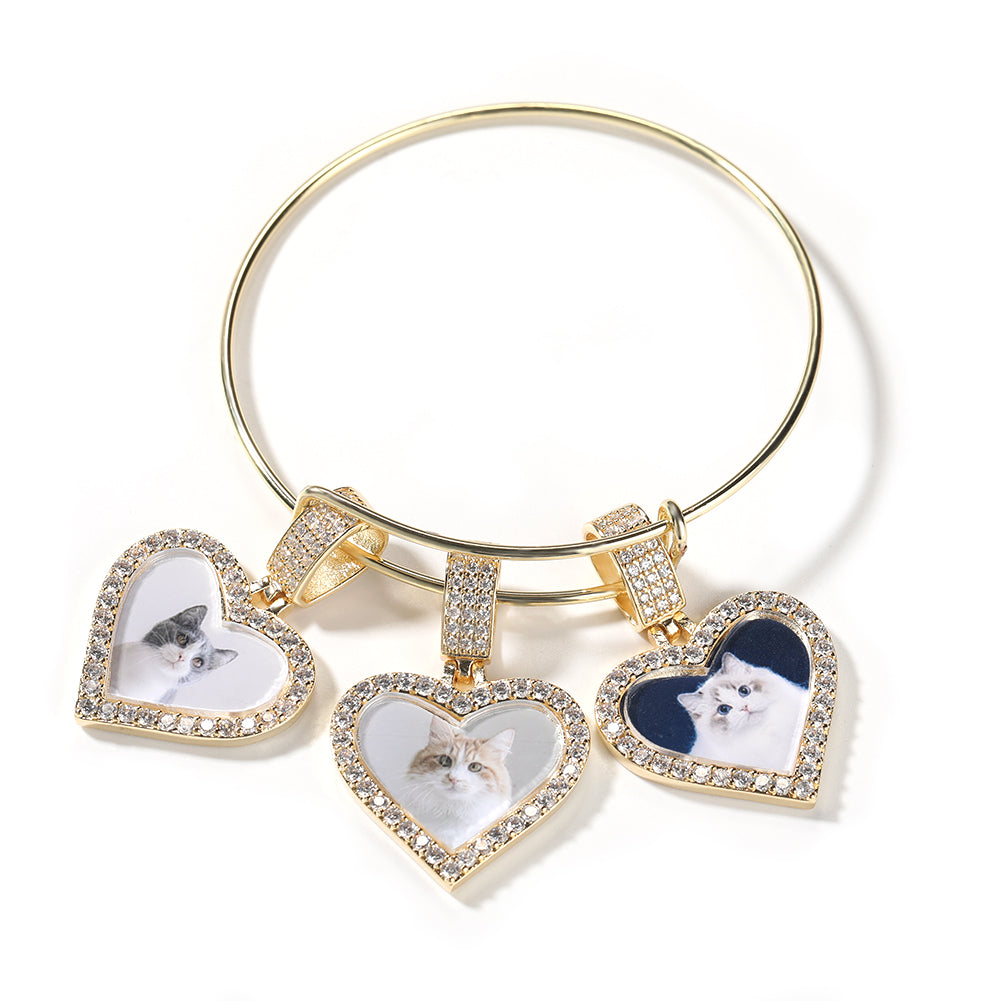 3 Heart Photo Charm Bracelet