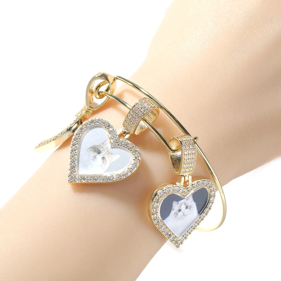 3 Heart Photo Charm Bracelet