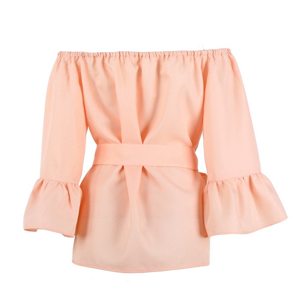 Fashion Women Summer Chiffon Off Shoulder Beach Party Top Solid Color Blouse