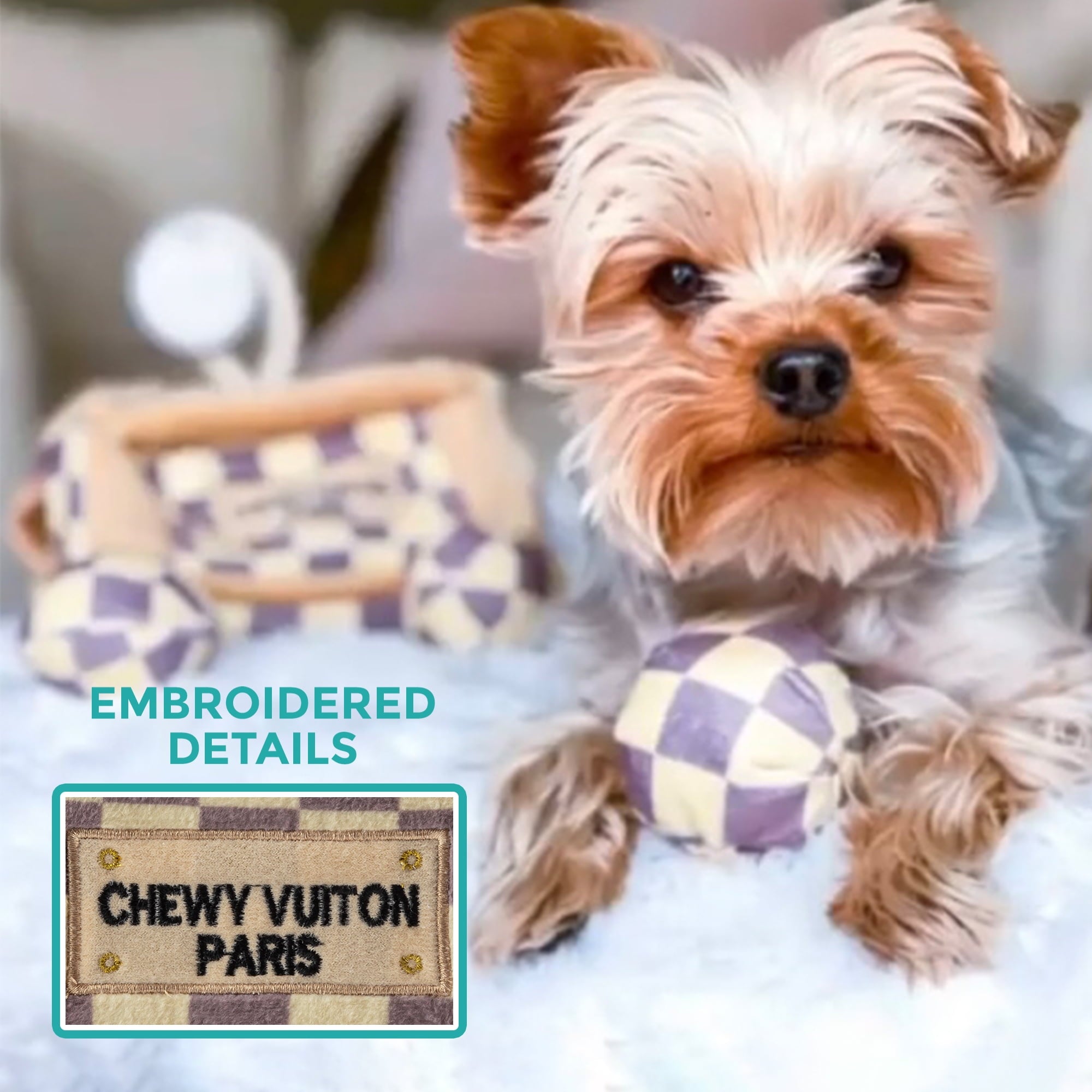 Haute Diggity Dog Chewy Vuiton Checker Collection – Soft Plush Desig