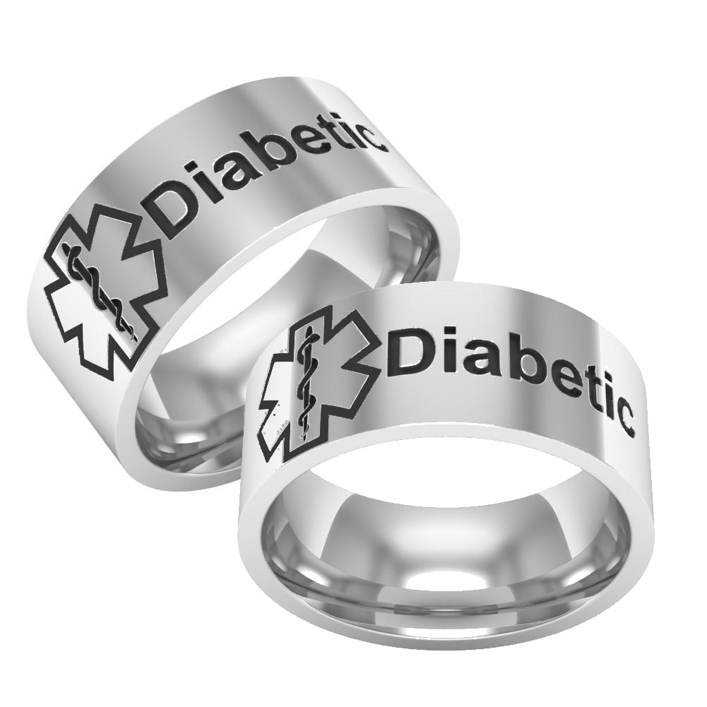Medical Condition Alert Diabetic Titanium Unisex Band Finger Ring Jewelry Gift