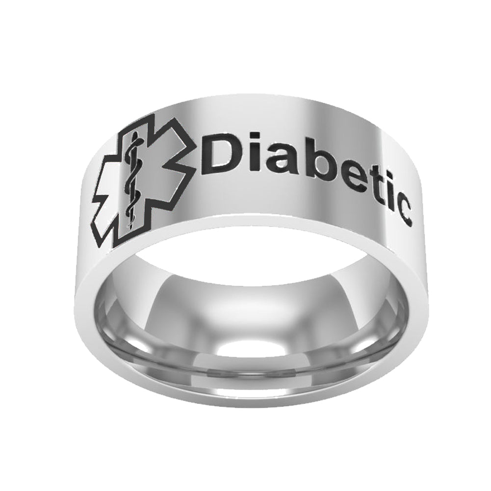 Medical Condition Alert Diabetic Titanium Unisex Band Finger Ring Jewelry Gift