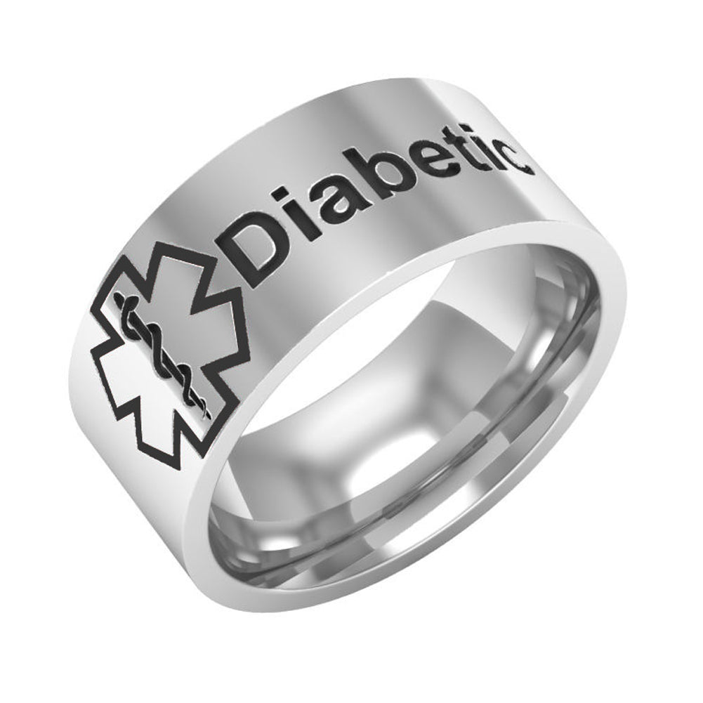 Medical Condition Alert Diabetic Titanium Unisex Band Finger Ring Jewelry Gift