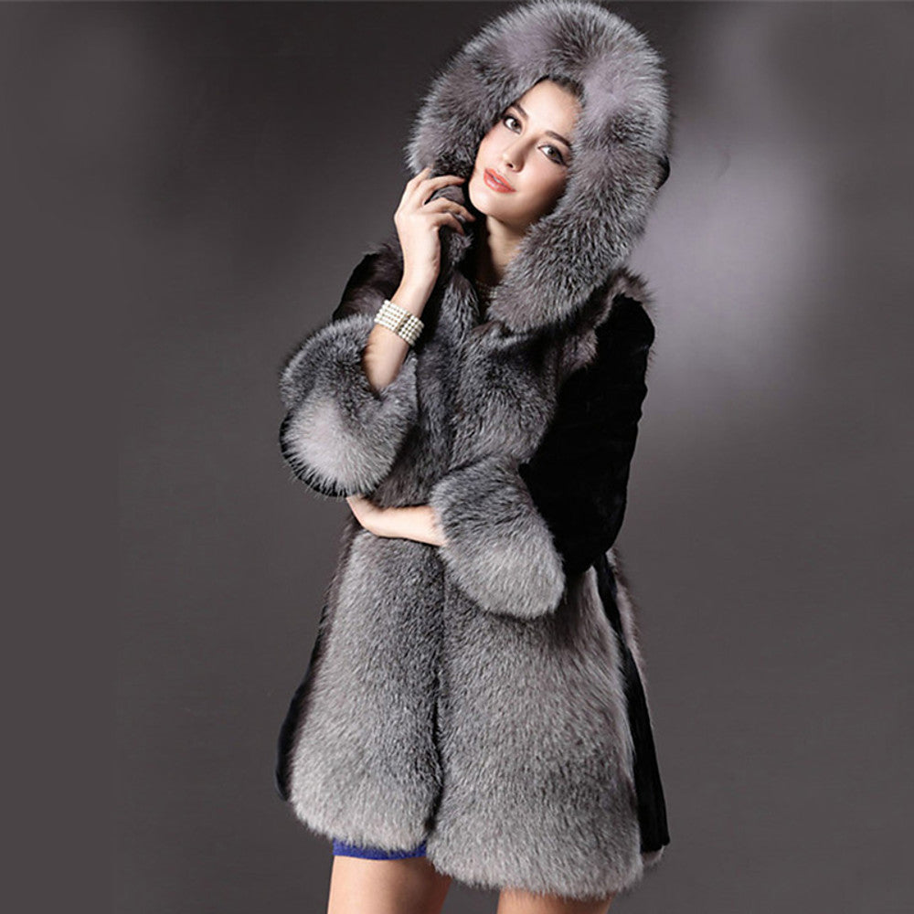 Luxurious Long Sleeve Faux Fur Formal Women's Wrap With Color Block Coats / Jackets