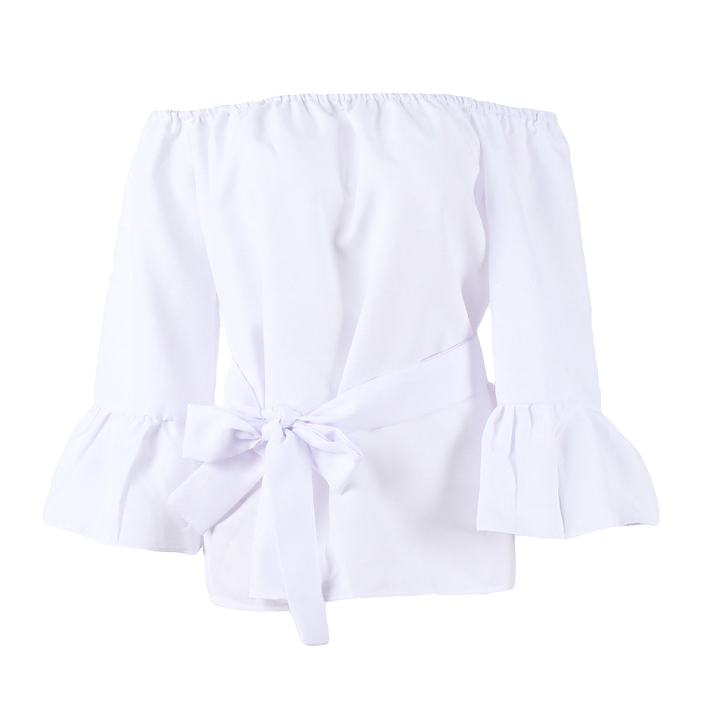 Fashion Women Summer Chiffon Off Shoulder Beach Party Top Solid Color Blouse