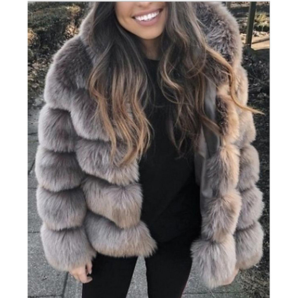Furry Tales Fur Coat, Hooded Faux Fur Black / Brown / Dark Gray