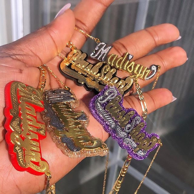 Customize This Double Plated Name Acrylic Pendant Necklace