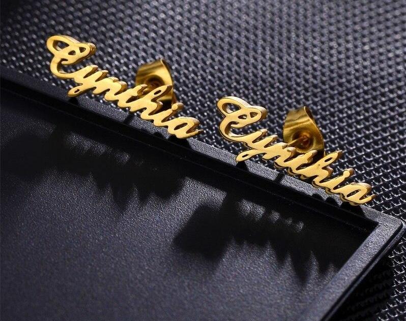 Customize This Cursive Nameplate Stud Earrings