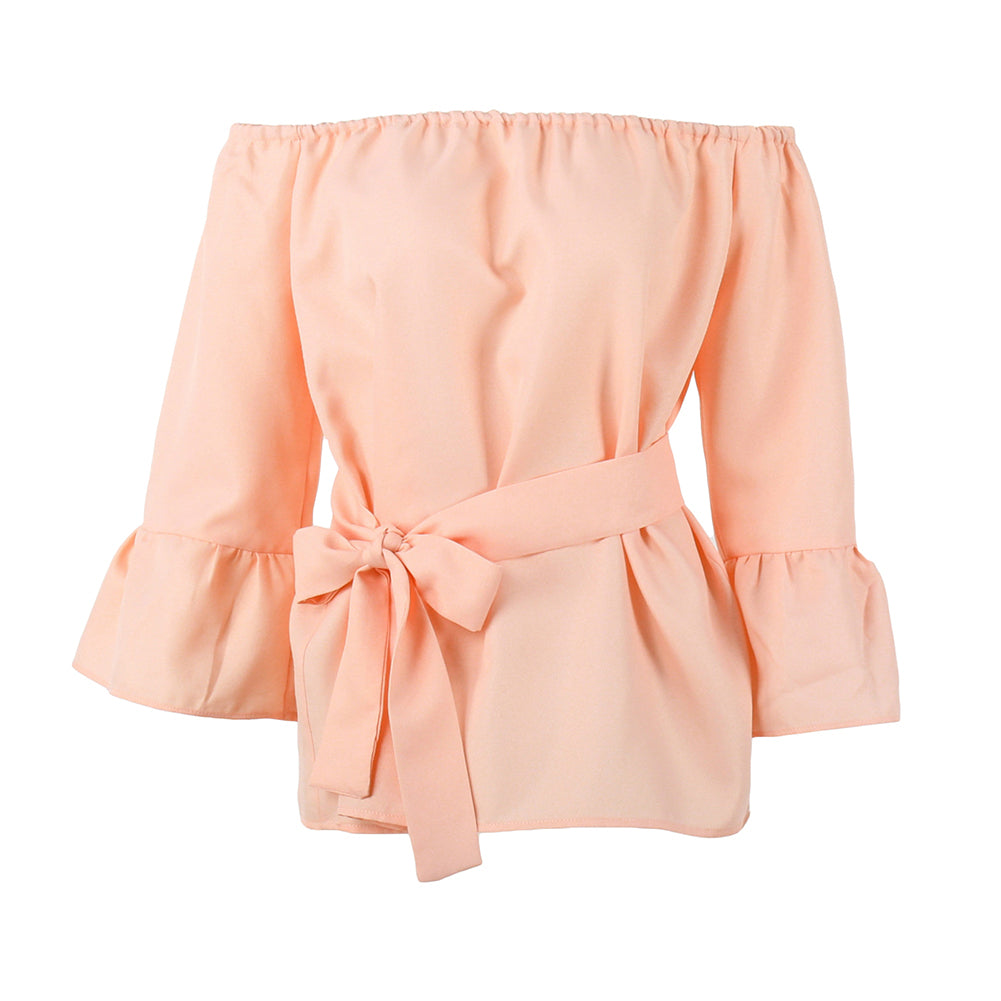 Fashion Women Summer Chiffon Off Shoulder Beach Party Top Solid Color Blouse