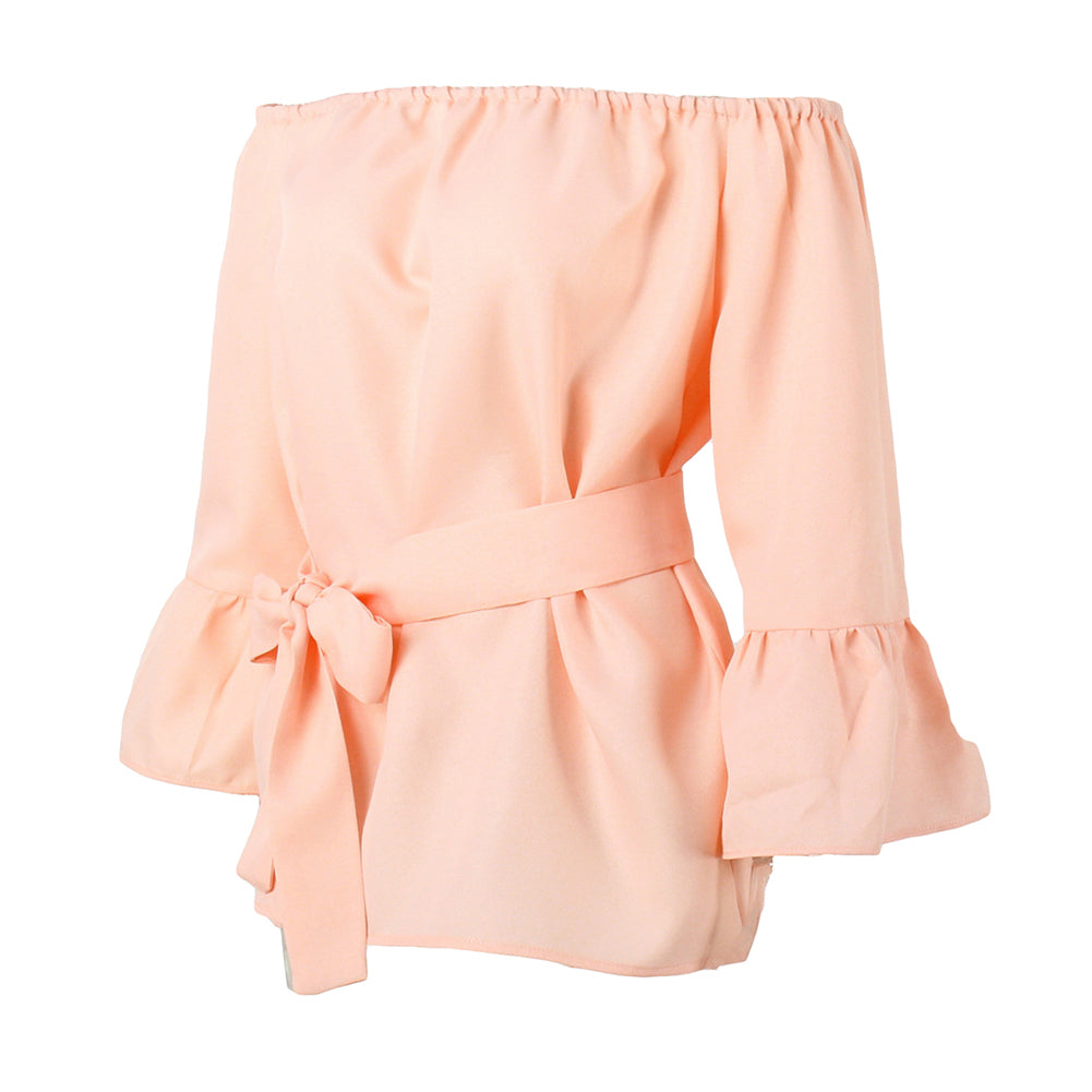 Fashion Women Summer Chiffon Off Shoulder Beach Party Top Solid Color Blouse