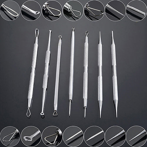 Non-Slip Stainless Steel Pimple Popper Acne Blackhead Removal Needle Tool Silver