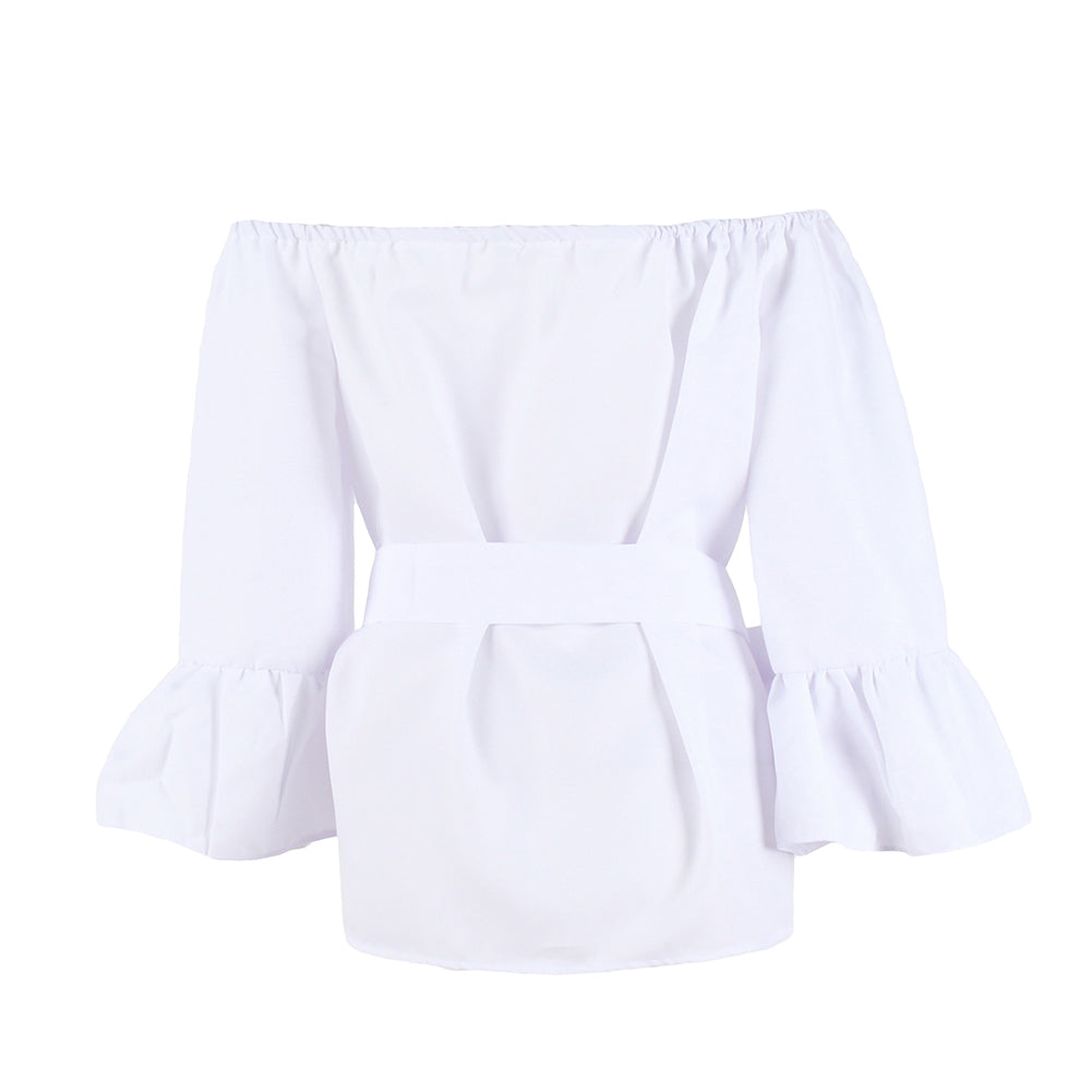 Fashion Women Summer Chiffon Off Shoulder Beach Party Top Solid Color Blouse