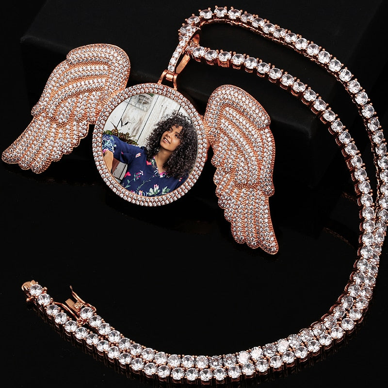 Customize This Angel Wings Medallions Custom Photo Necklace Pendant