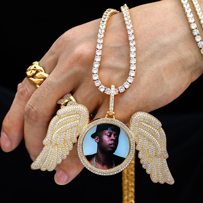 Customize This Angel Wings Medallions Custom Photo Necklace Pendant