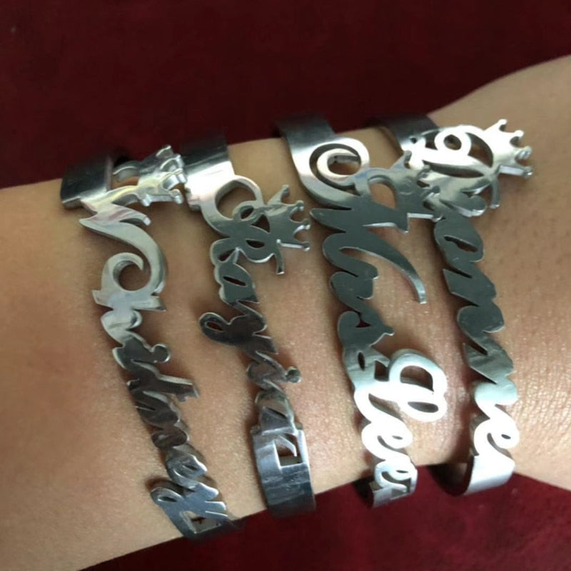 Customize This Heart Crown Shaped Adjustable Open Bangle Bracelet