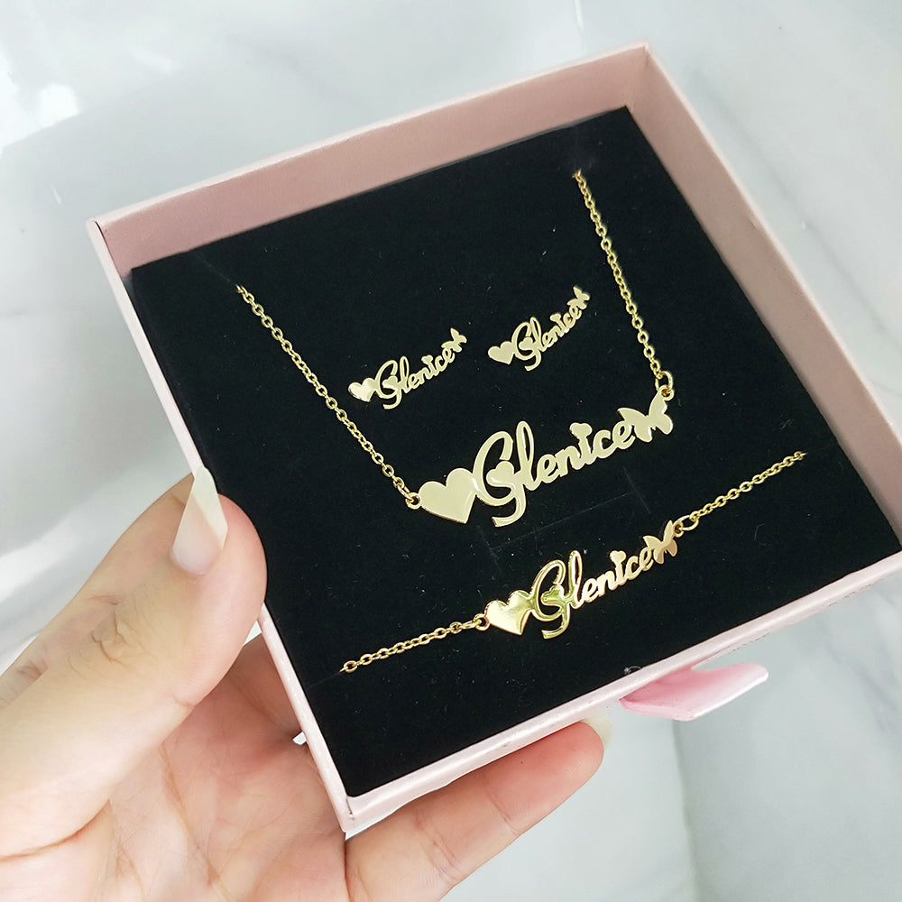 Customize This Say My Name Necklace Earrings Bracelet Set