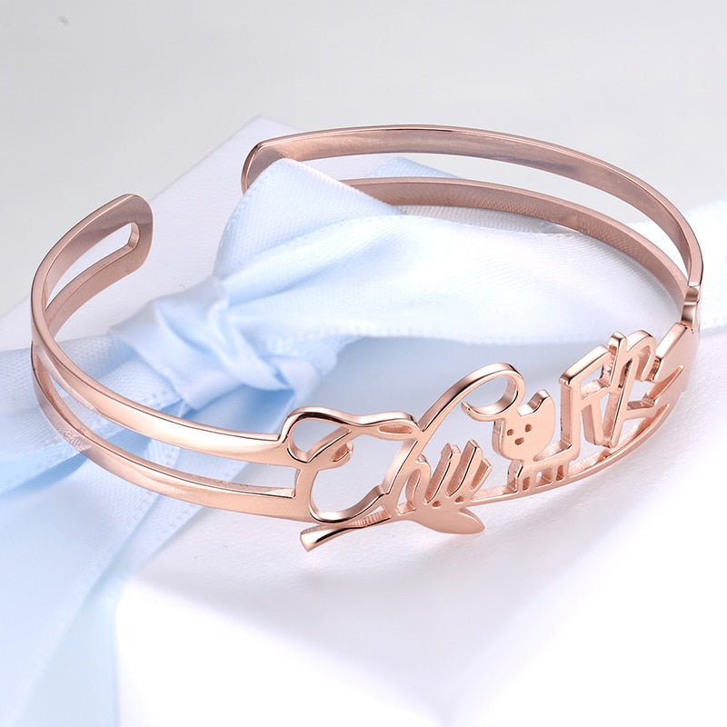 Customize This logo Name Bangle & Bracelet For Women Men, ID Bar Bracelet Friendship