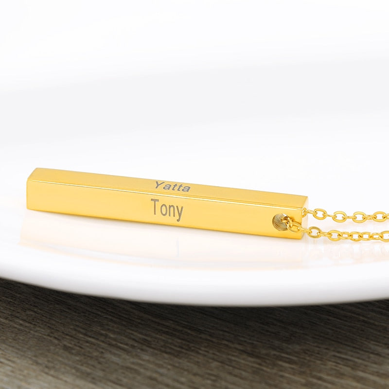 Four Sides Engraving Vertical Bar Custom Name Necklace Jewelry