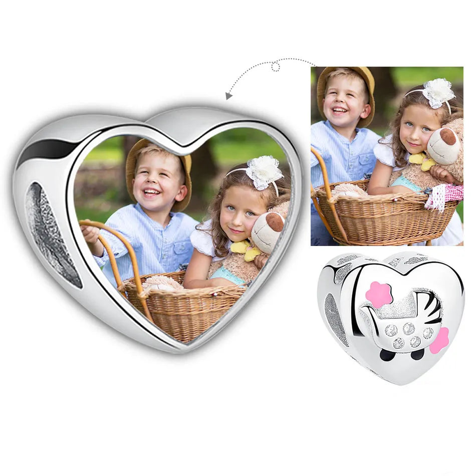 Authentic 925 Sterling Silver Bead Charm Fit Original Bracelet Bangle Custom Photo Heart Beads