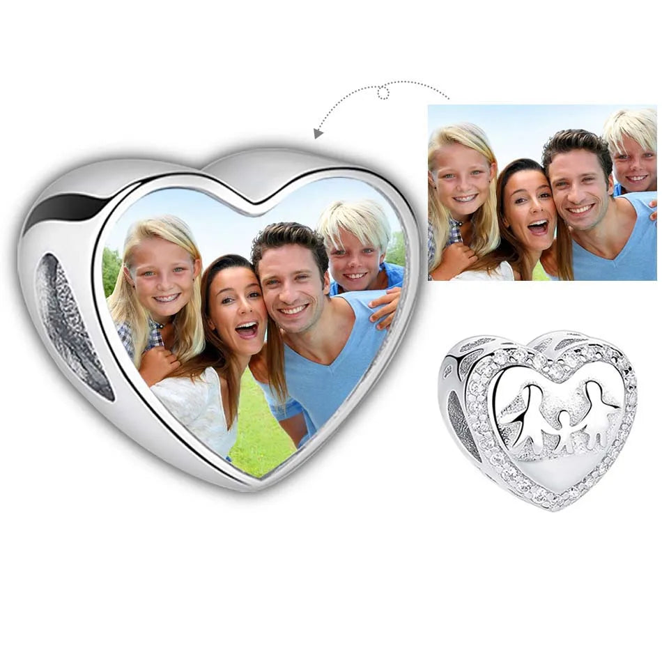 Authentic 925 Sterling Silver Bead Charm Fit Original Bracelet Bangle Custom Photo Heart Beads