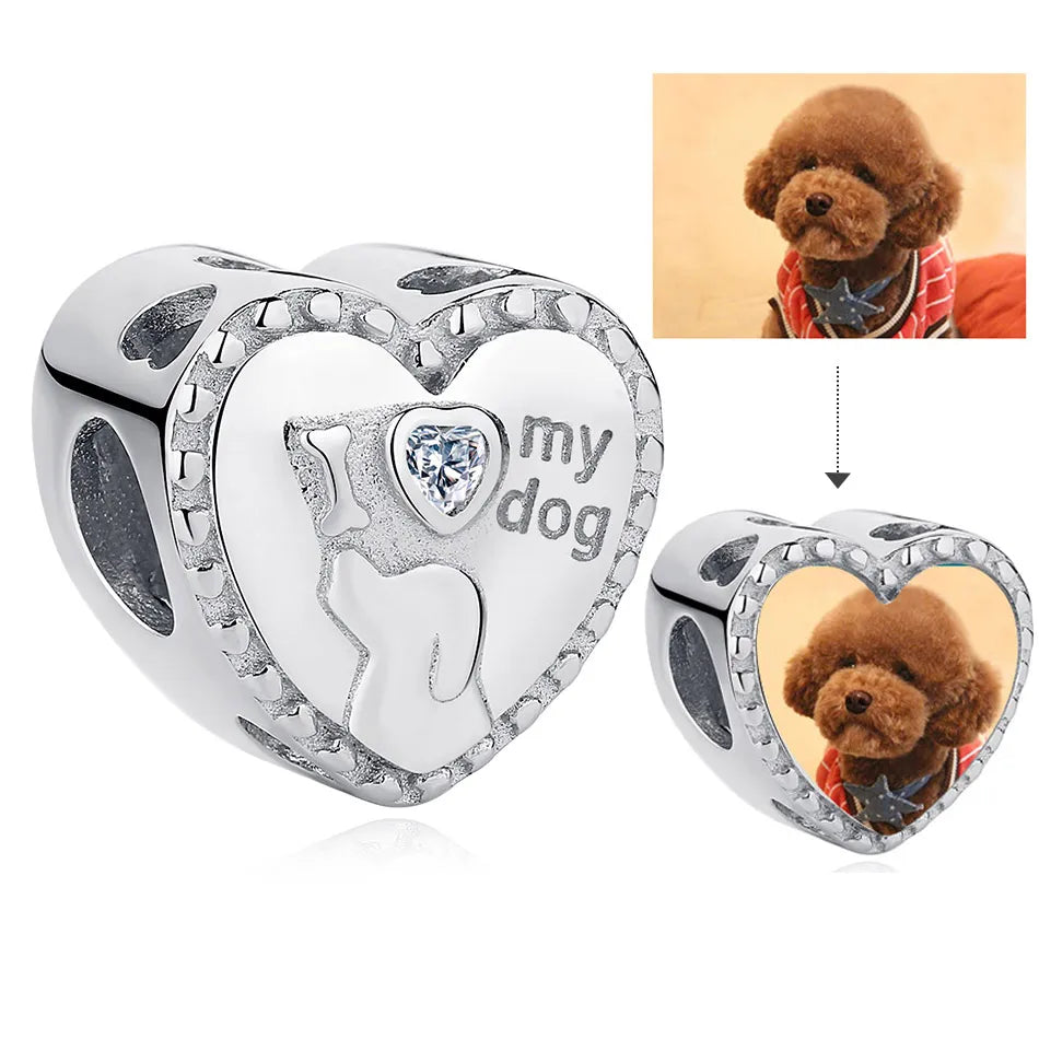 Authentic 925 Sterling Silver Bead Charm Fit Original Bracelet Bangle Custom Photo Heart Beads