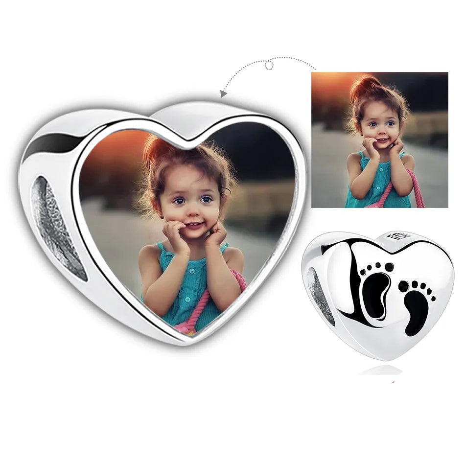 Authentic 925 Sterling Silver Bead Charm Fit Original Bracelet Bangle Custom Photo Heart Beads
