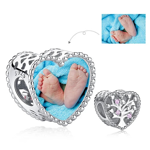 Authentic 925 Sterling Silver Bead Charm Fit Original Bracelet Bangle Custom Photo Heart Beads