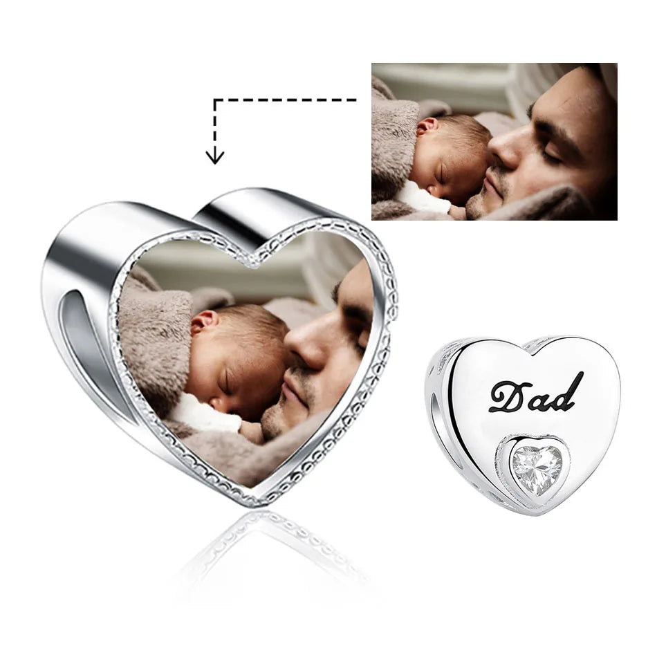 Authentic 925 Sterling Silver Bead Charm Fit Original Bracelet Bangle Custom Photo Heart Beads