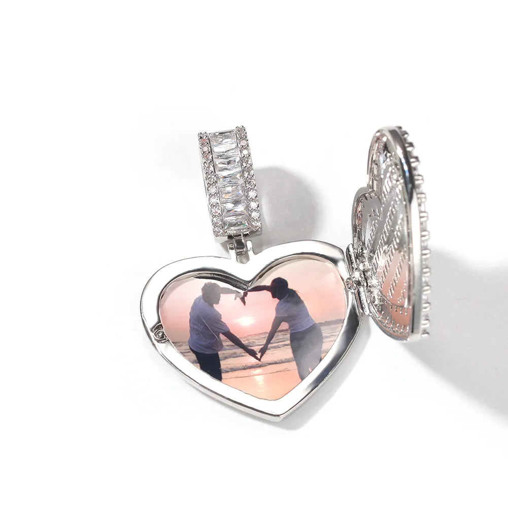 Iced Out Heart Shape Photo Locket