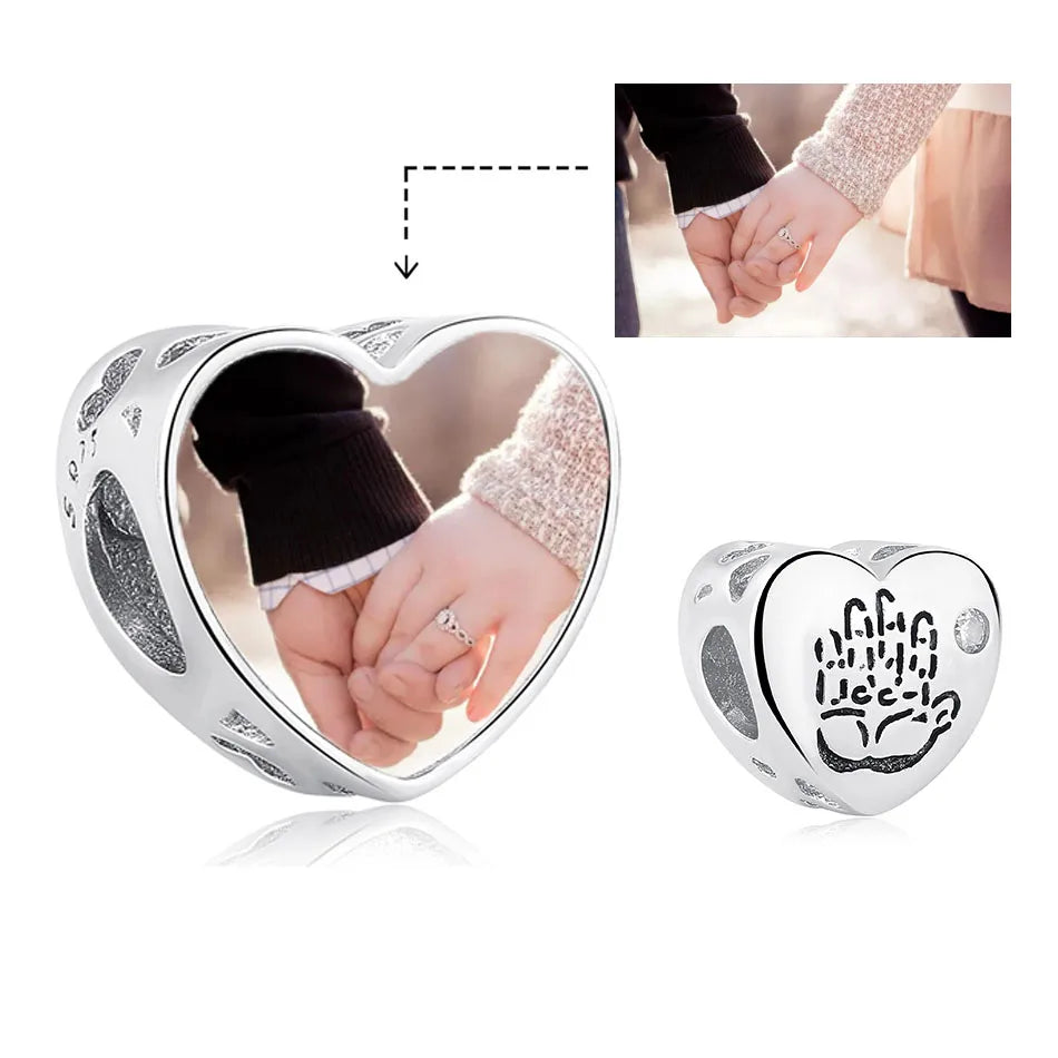 Authentic 925 Sterling Silver Bead Charm Fit Original Bracelet Bangle Custom Photo Heart Beads