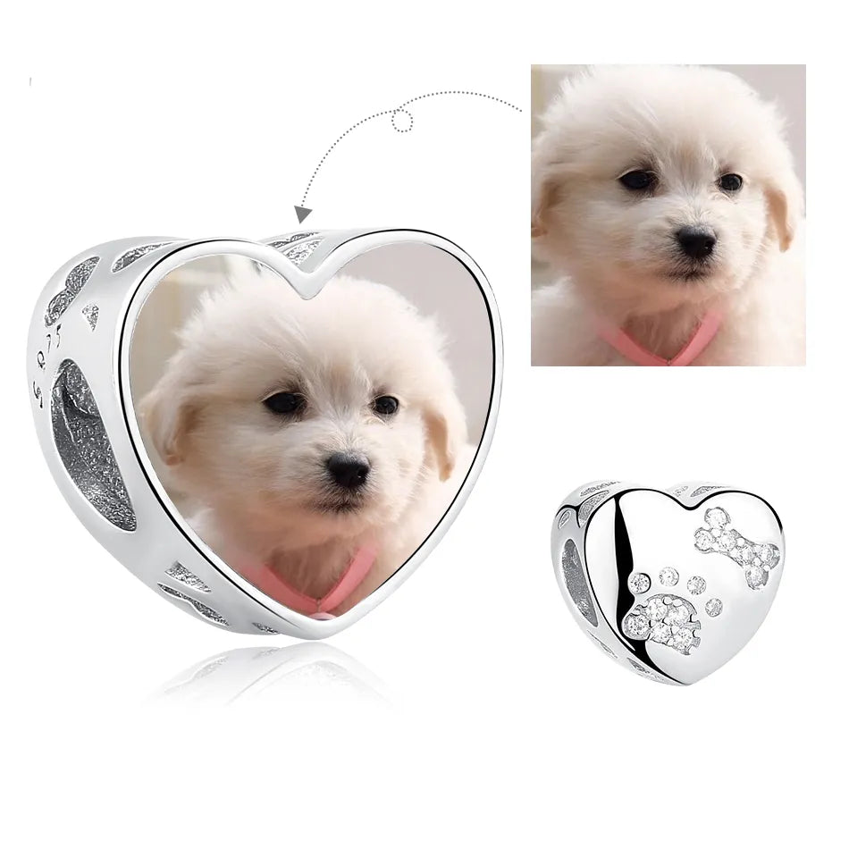 Authentic 925 Sterling Silver Bead Charm Fit Original Bracelet Bangle Custom Photo Heart Beads