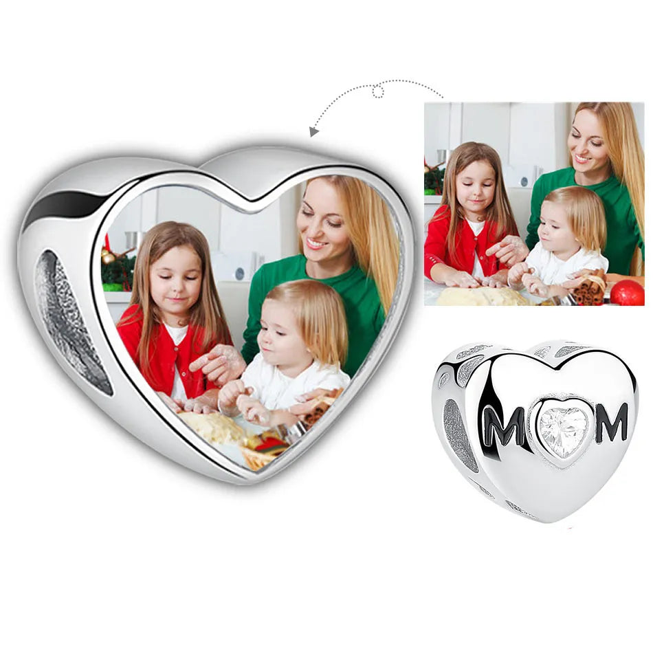 Authentic 925 Sterling Silver Bead Charm Fit Original Bracelet Bangle Custom Photo Heart Beads