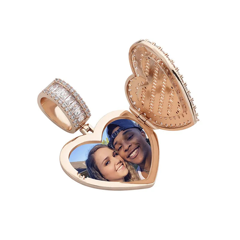 Iced Out Heart Shape Photo Locket