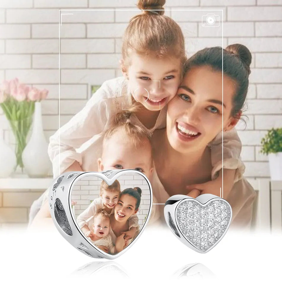 Authentic 925 Sterling Silver Bead Charm Fit Original Bracelet Bangle Custom Photo Heart Beads