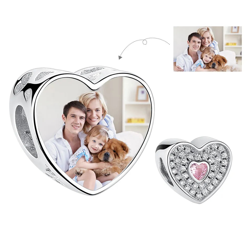 Authentic 925 Sterling Silver Bead Charm Fit Original Bracelet Bangle Custom Photo Heart Beads
