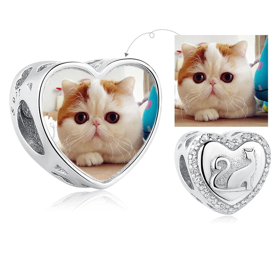 Authentic 925 Sterling Silver Bead Charm Fit Original Bracelet Bangle Custom Photo Heart Beads