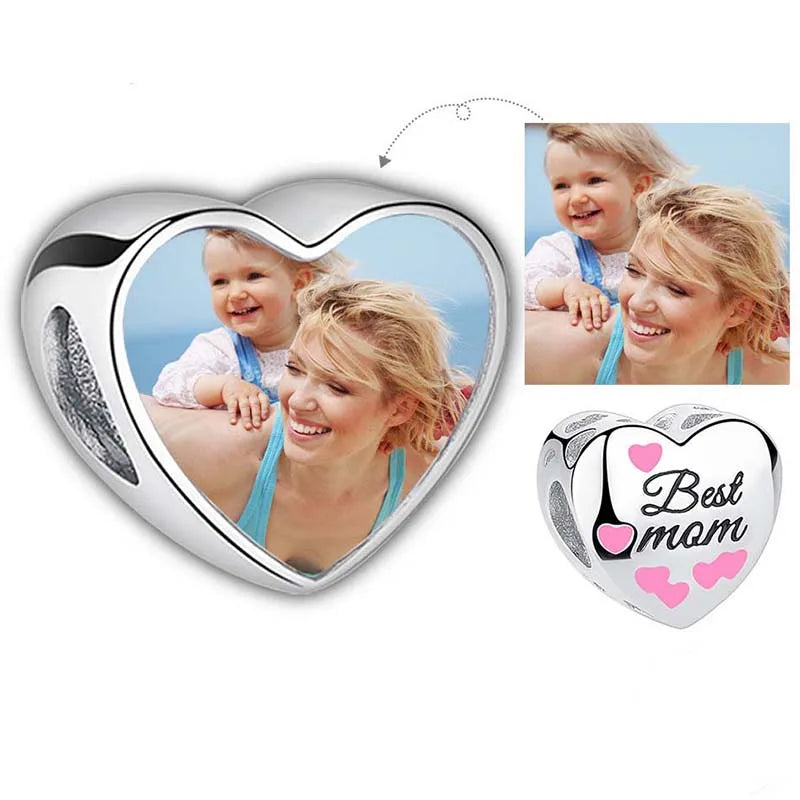 Authentic 925 Sterling Silver Bead Charm Fit Original Bracelet Bangle Custom Photo Heart Beads