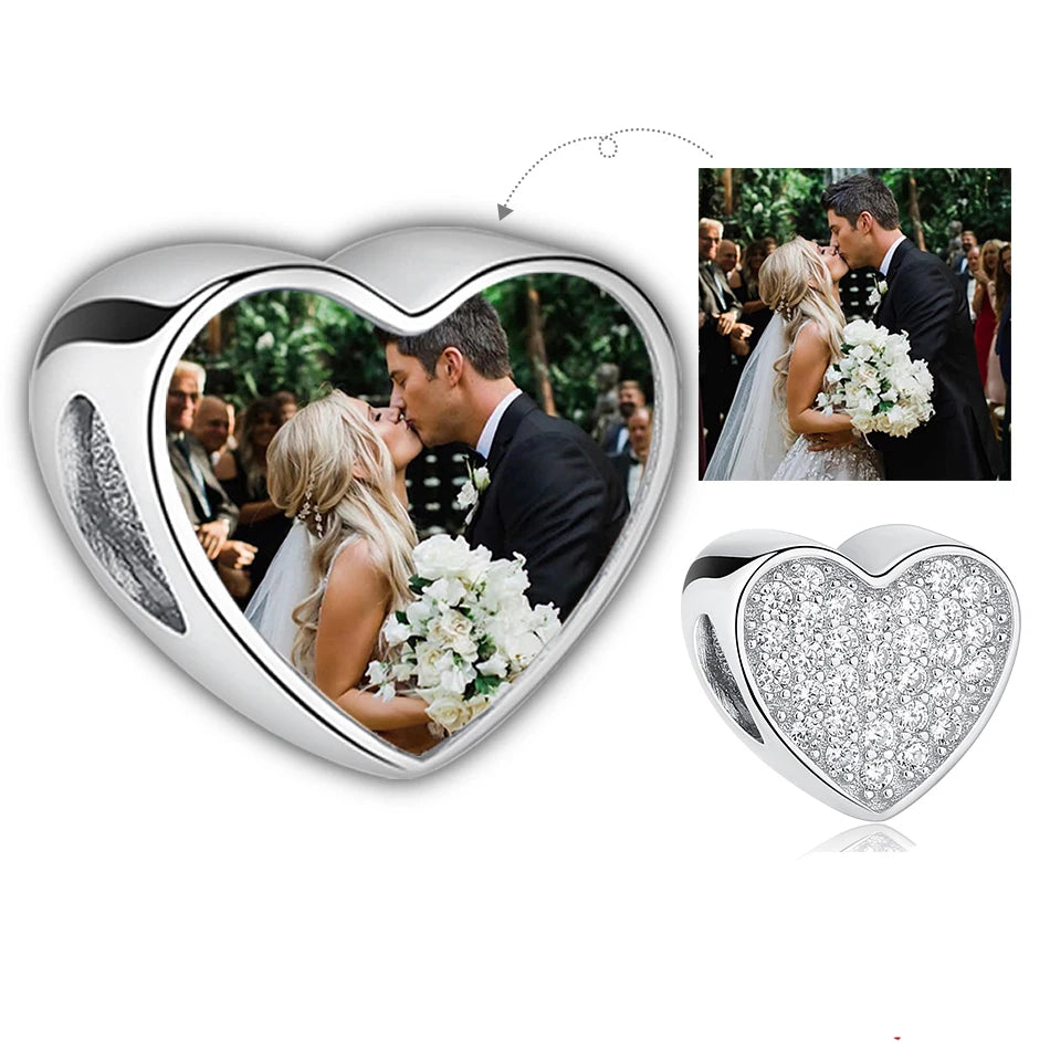 Authentic 925 Sterling Silver Bead Charm Fit Original Bracelet Bangle Custom Photo Heart Beads