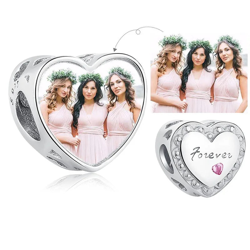 Authentic 925 Sterling Silver Bead Charm Fit Original Bracelet Bangle Custom Photo Heart Beads