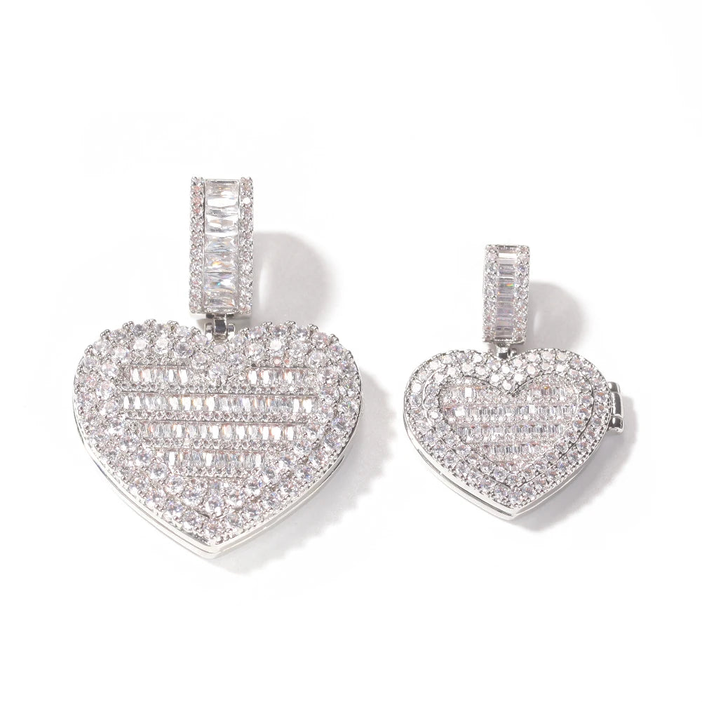 Iced Out Heart Shape Photo Locket