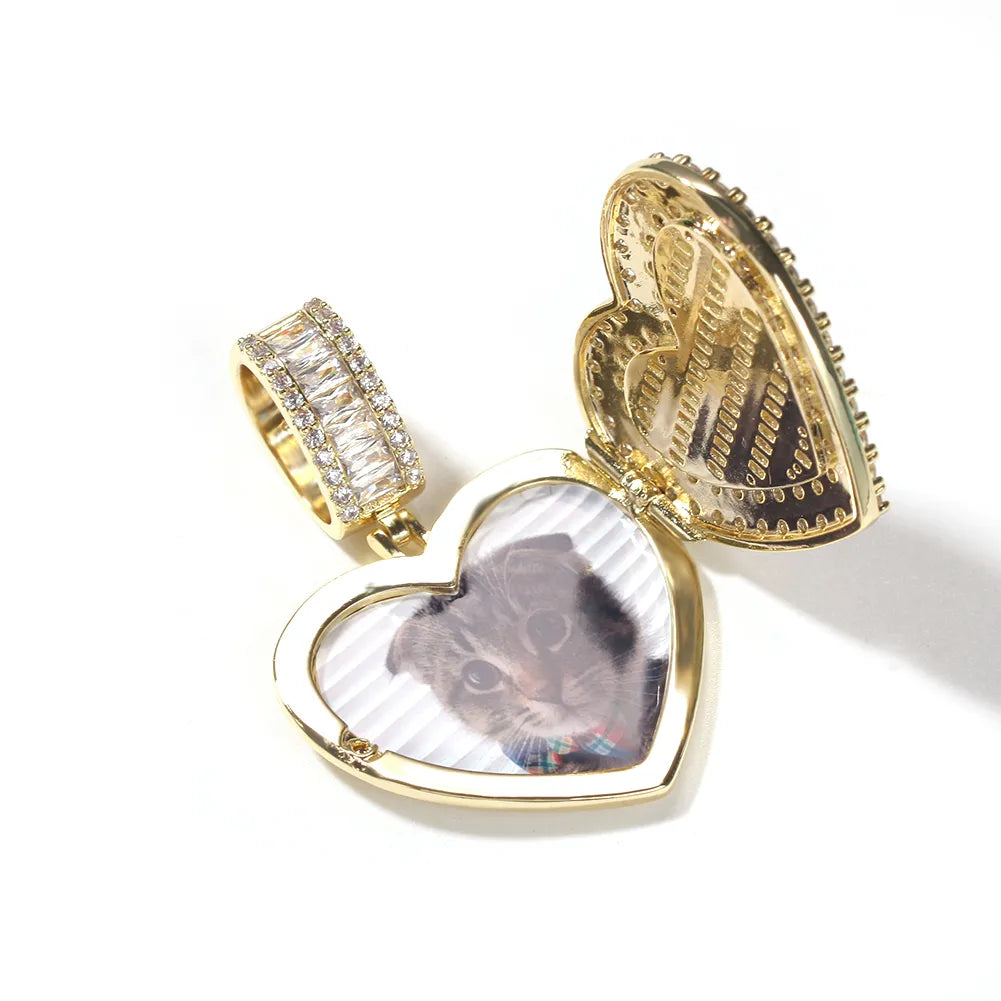 Iced Out Heart Shape Photo Locket