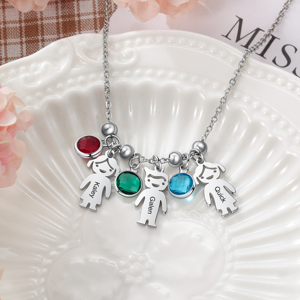 Customize This Boy Girl Pendant Necklace with Birthstone